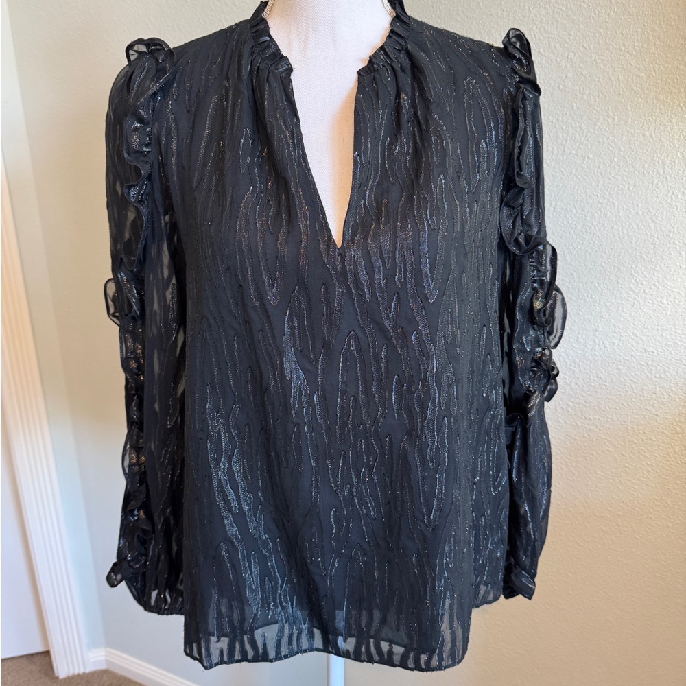 Lilly Pulitzer Elegant Black Long Sleeve Women's Top Silk Blend Size Medium
